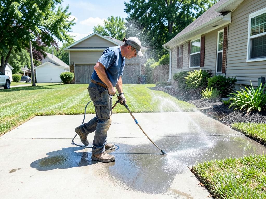 Pressure washing a driveway