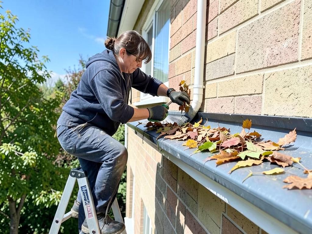 Clearing leaves from a home's gutters